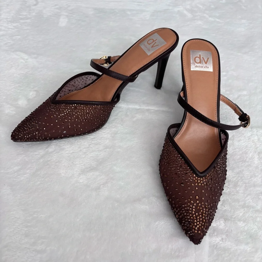 DV by DOLCE VITA Elley Rhinestone Stiletto Heel Mule--NEW--9.5